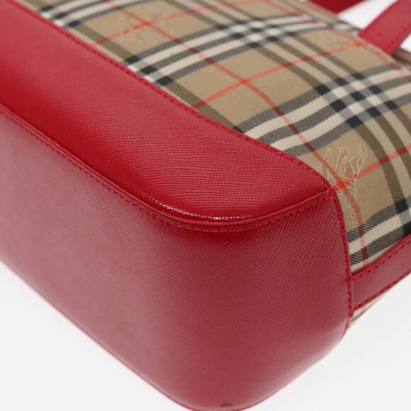 Burberry Nova Check Hand Bag Canvas Leather Beige Red Gold - Picture 9 of 16